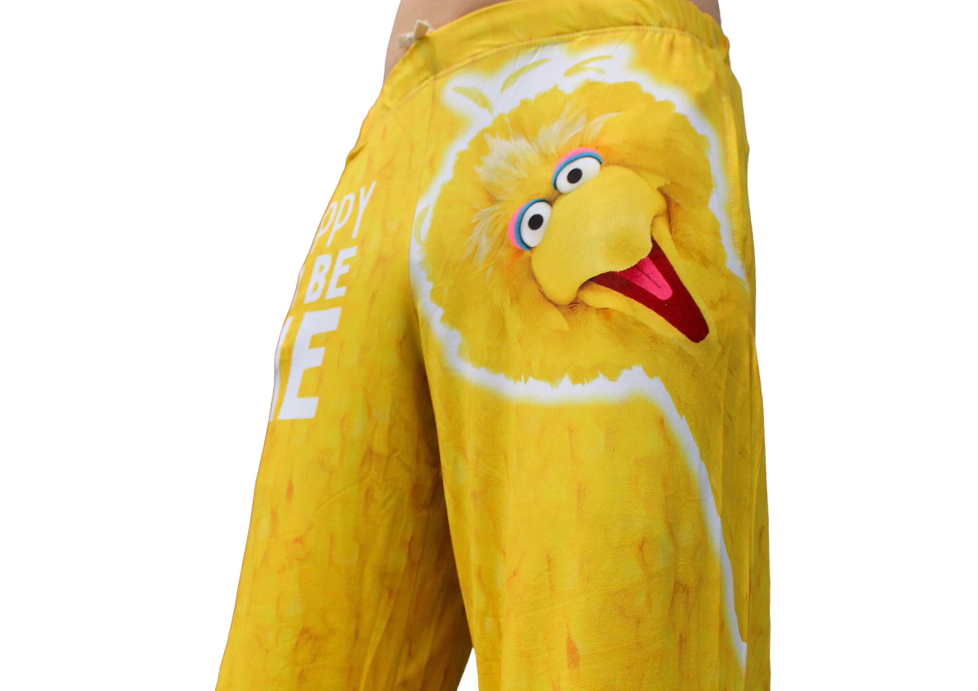 Sesame Street Big Bird Pajama Lounge Pants on model front/side angle view close up of big bird graphic