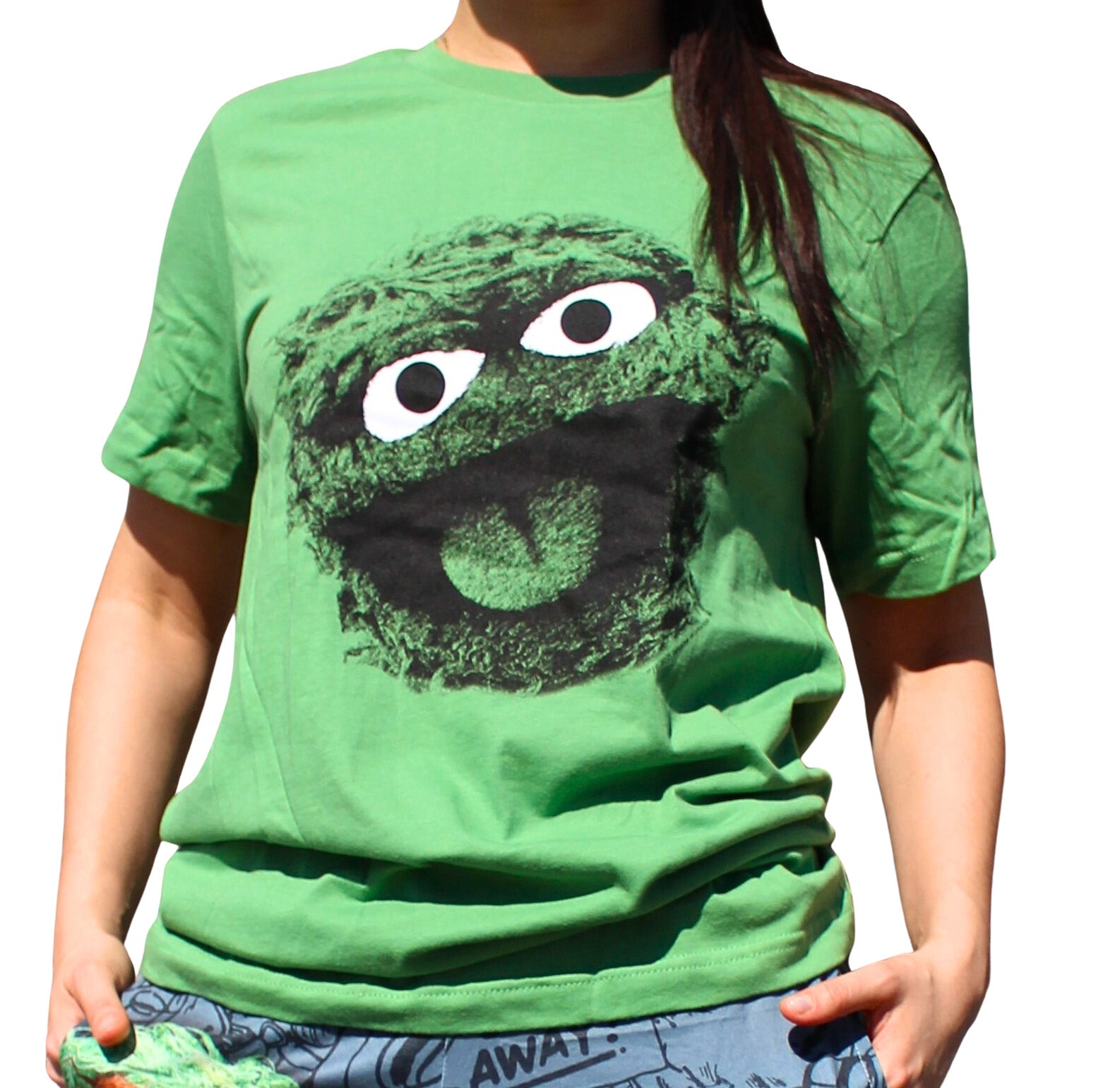 Sesame Street Oscar The Grouch shirt on model front view