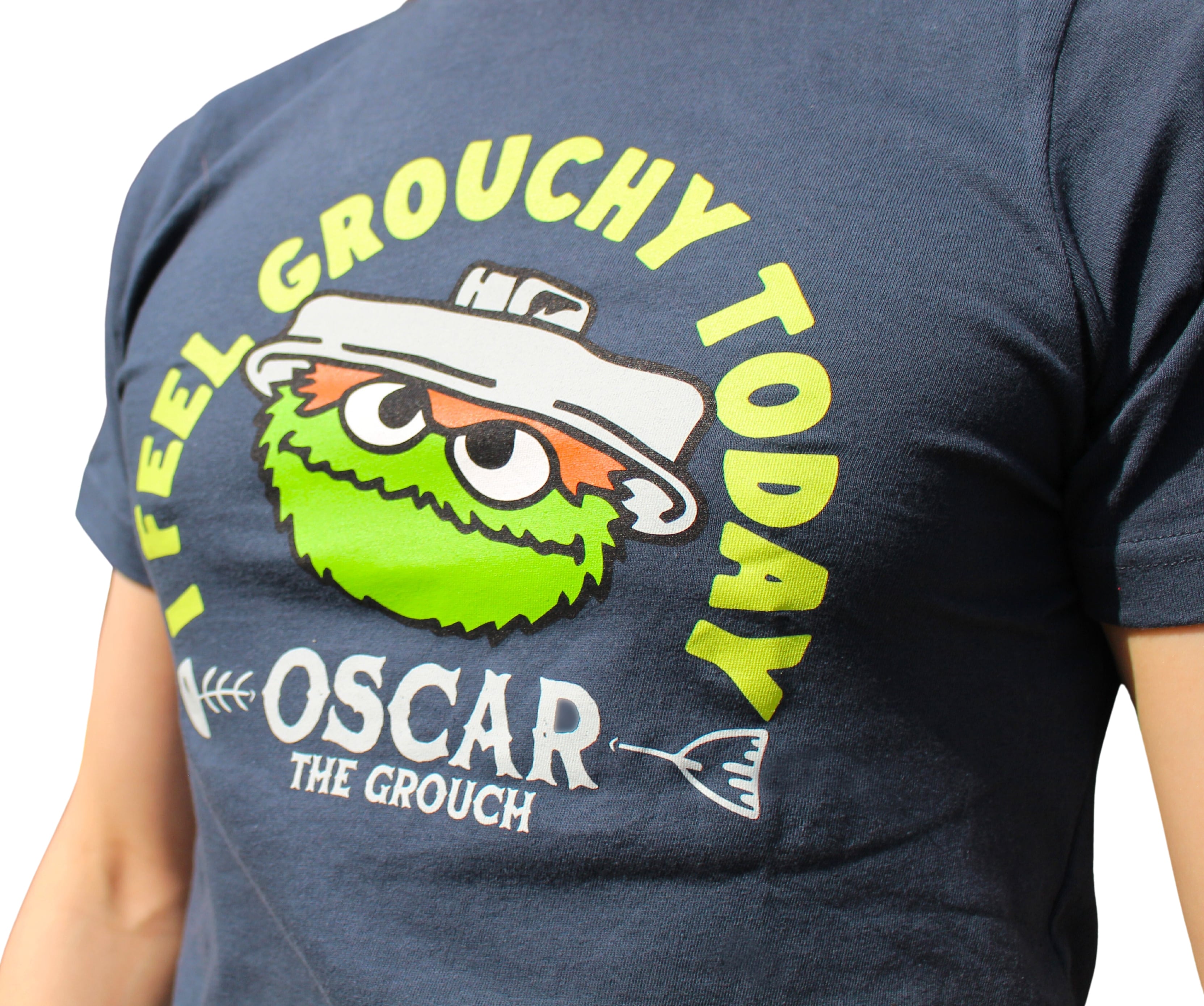 I Feel Grouchy Shirt on model front view close up of graphic and text