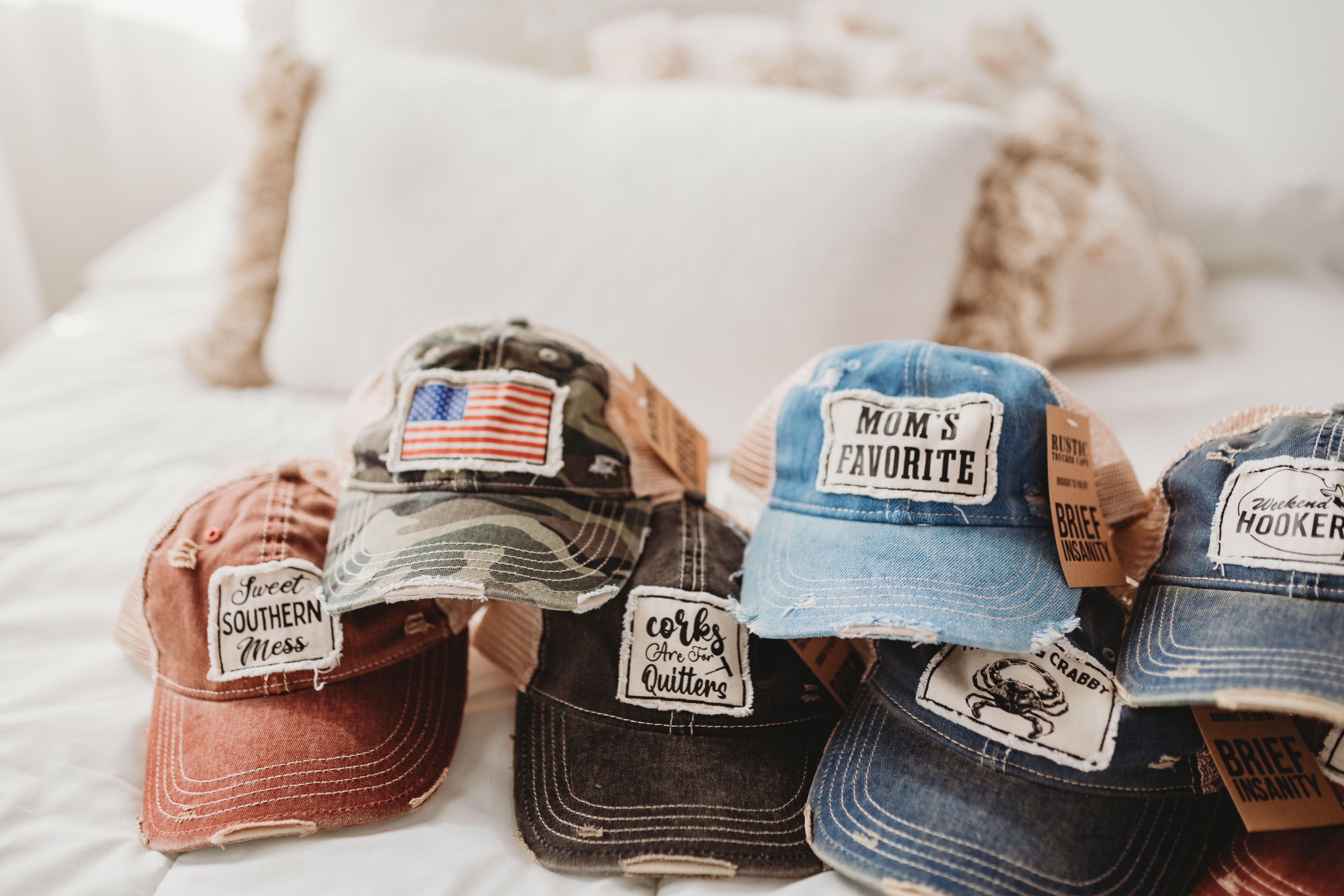 BRIEF INSANITY Vintage Distressed Trucker Adult Hat Group Photo