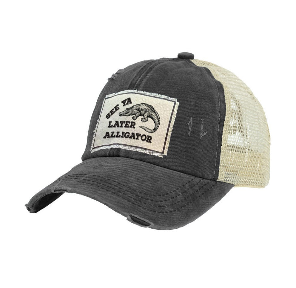 BRIEF INSANITY See Ya Later Alligator Vintage Distressed Trucker Adult Hat