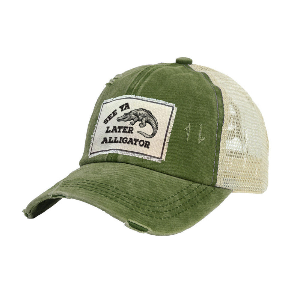 BRIEF INSANITY See Ya Later Alligator Vintage Distressed Trucker Adult Hat