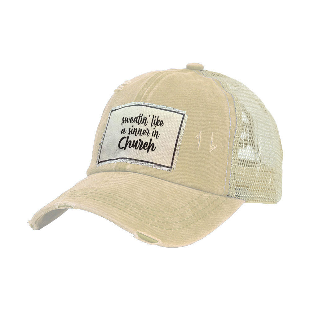 BRIEF INSANITY Sweatin' Like a Sinner In Church Vintage Distressed Trucker Adult Hat