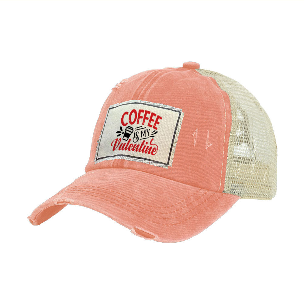 BRIEF INSANITY Coffee Is My Valentine Vintage Distressed Trucker Adult Hat