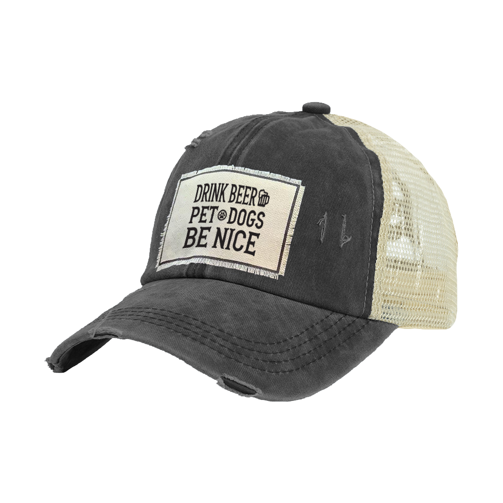BRIEF INSANITY's Drink Beer Pet Dogs Vintage Distressed Trucker Adult Hat