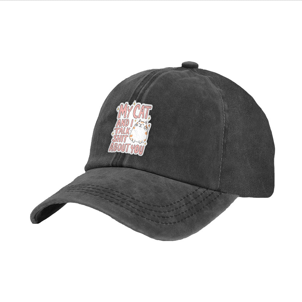 BRIEF INSANITY's My Cat & I Talk About You Faux Suede Patch Adult Cap