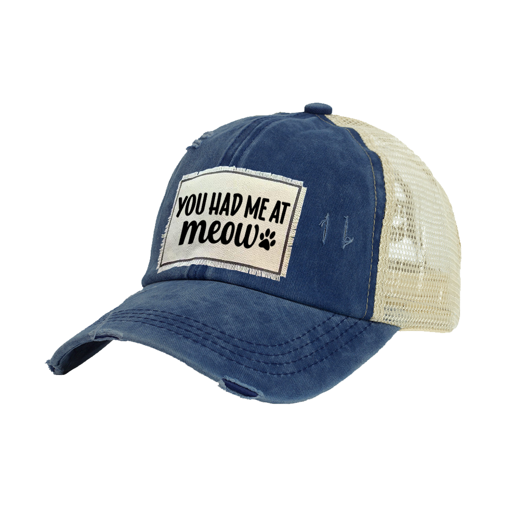 BRIEF INSANITY's You Had Me at Meow Vintage Distressed Trucker Adult Hat