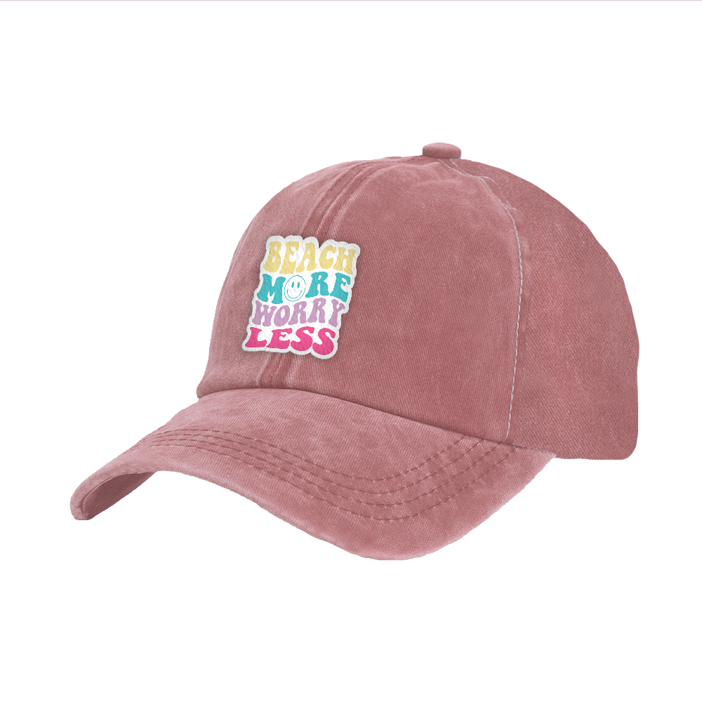 BRIEF INSANITY's Beach More Worry Less Faux Suede Patch Adult Cap