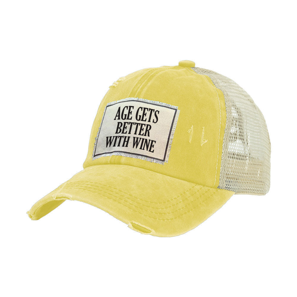 BRIEF INSANITY Age Gets Better With Wine - Vintage Distressed Trucker Adult Hat