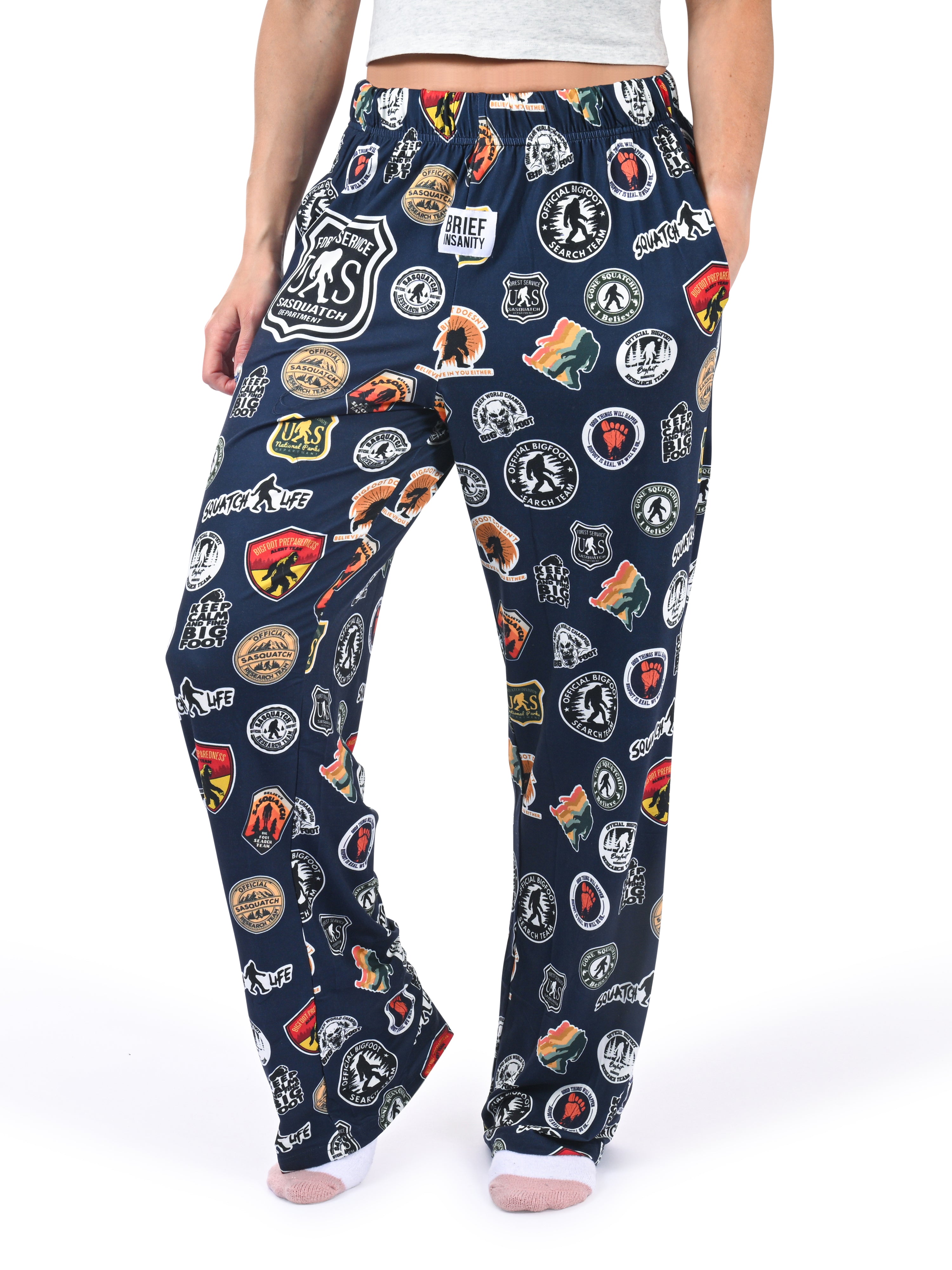 Bigfoot Stickers Pajama Pants side angle view
