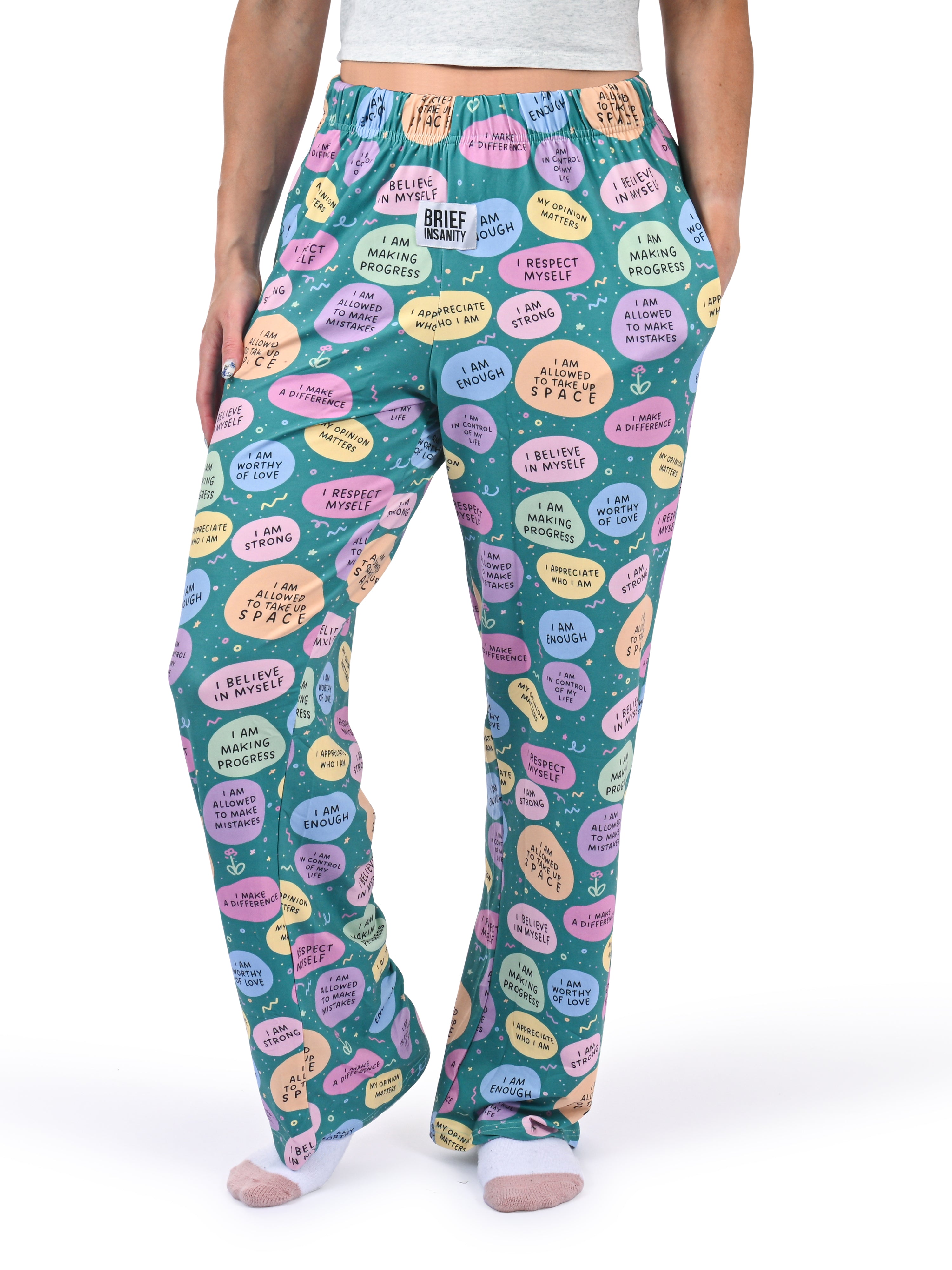 Positive Affirmations Pajama Pants side angle view