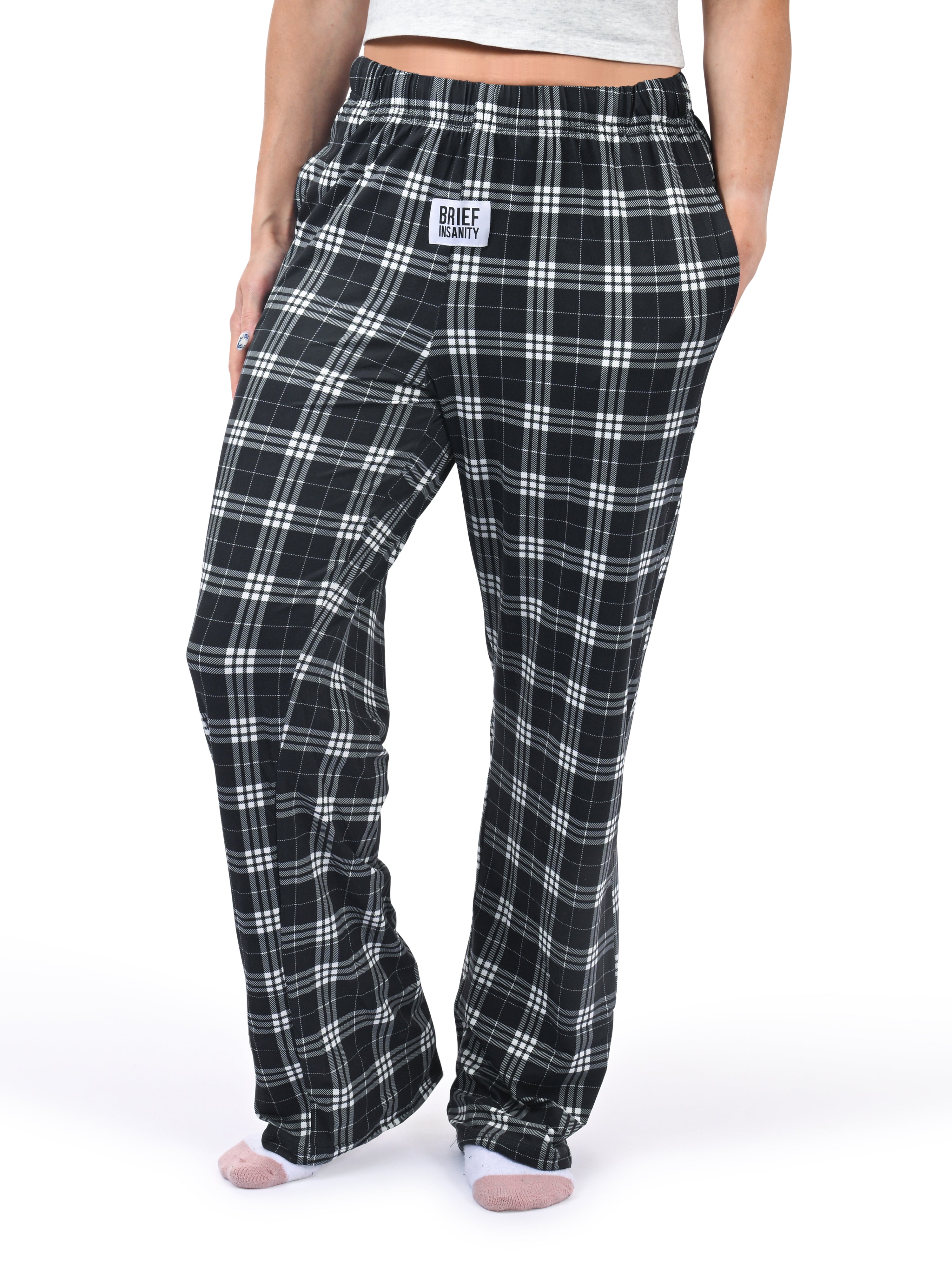 Black Plaid Pajama Pants side angle view