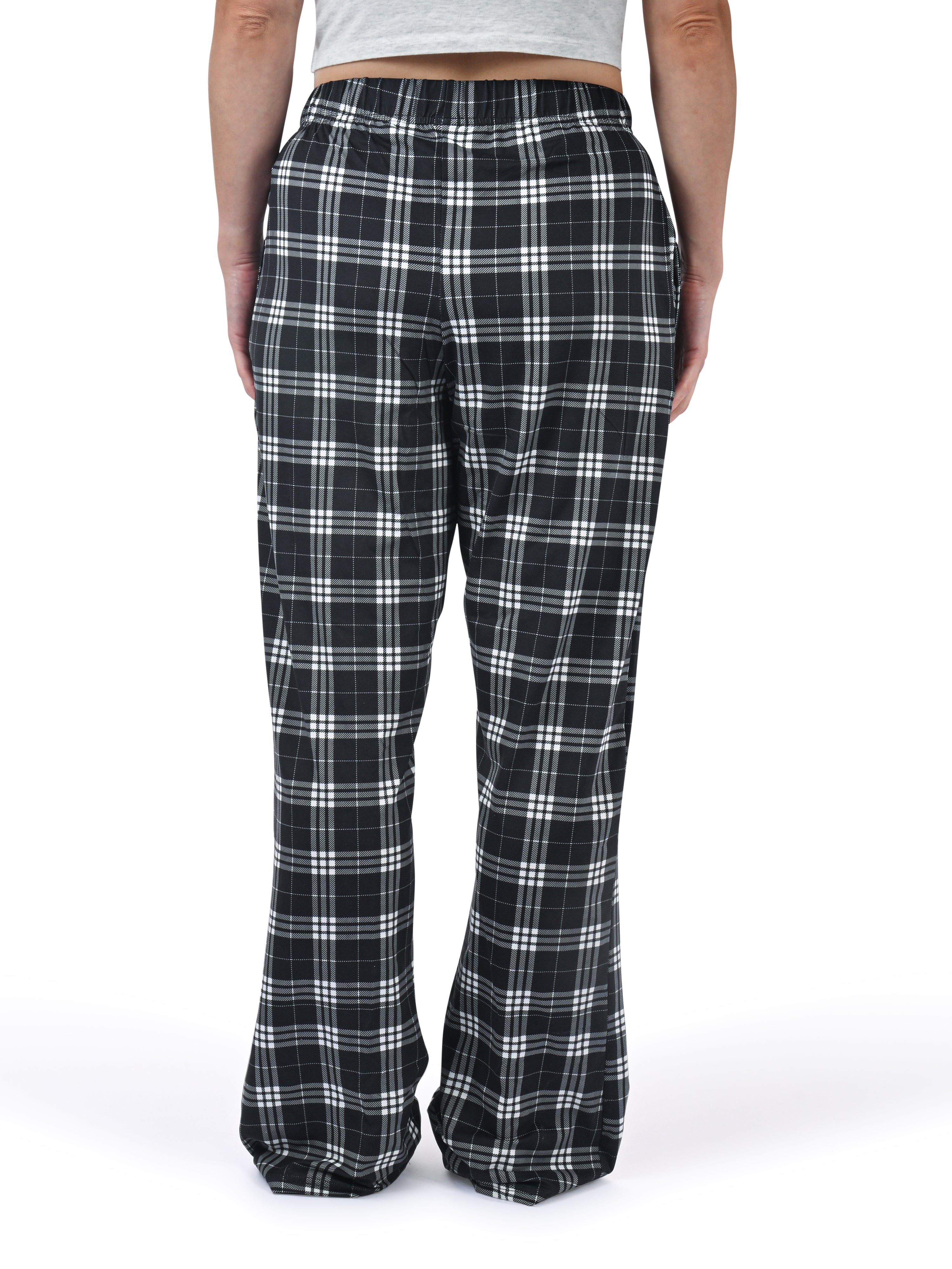 Black Plaid Pajama Pants back view