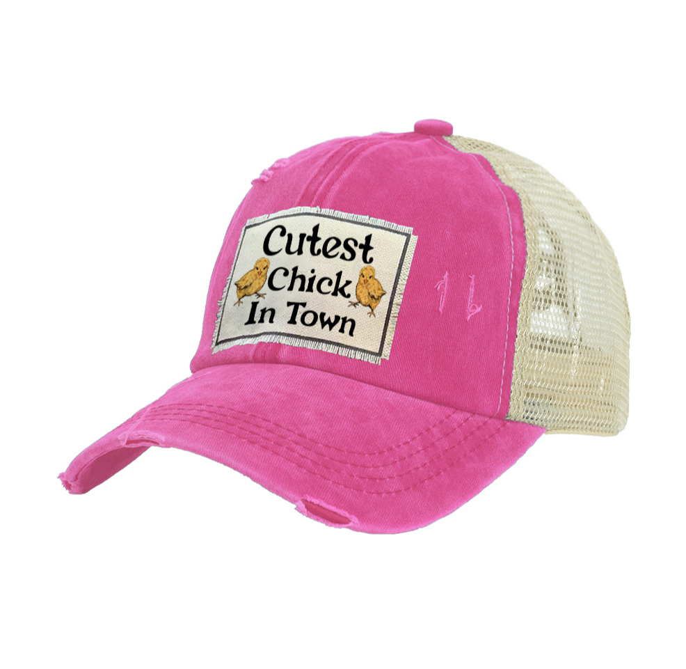 BRIEF INSANITY Cutest Chick In Town Vintage Distressed Trucker Adult Hat