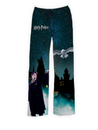 Harry Potter pajama pants with Hedwig flying over Hogwarts and Harry casting a spell – Warner Bros. Discovery