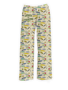 Lured to Fishing Pajama Pants – Comfortable beige pajama pants featuring a colorful fishing lure pattern with 'Lured to Fishing' text. Perfect for fishing enthusiasts and outdoor lovers.