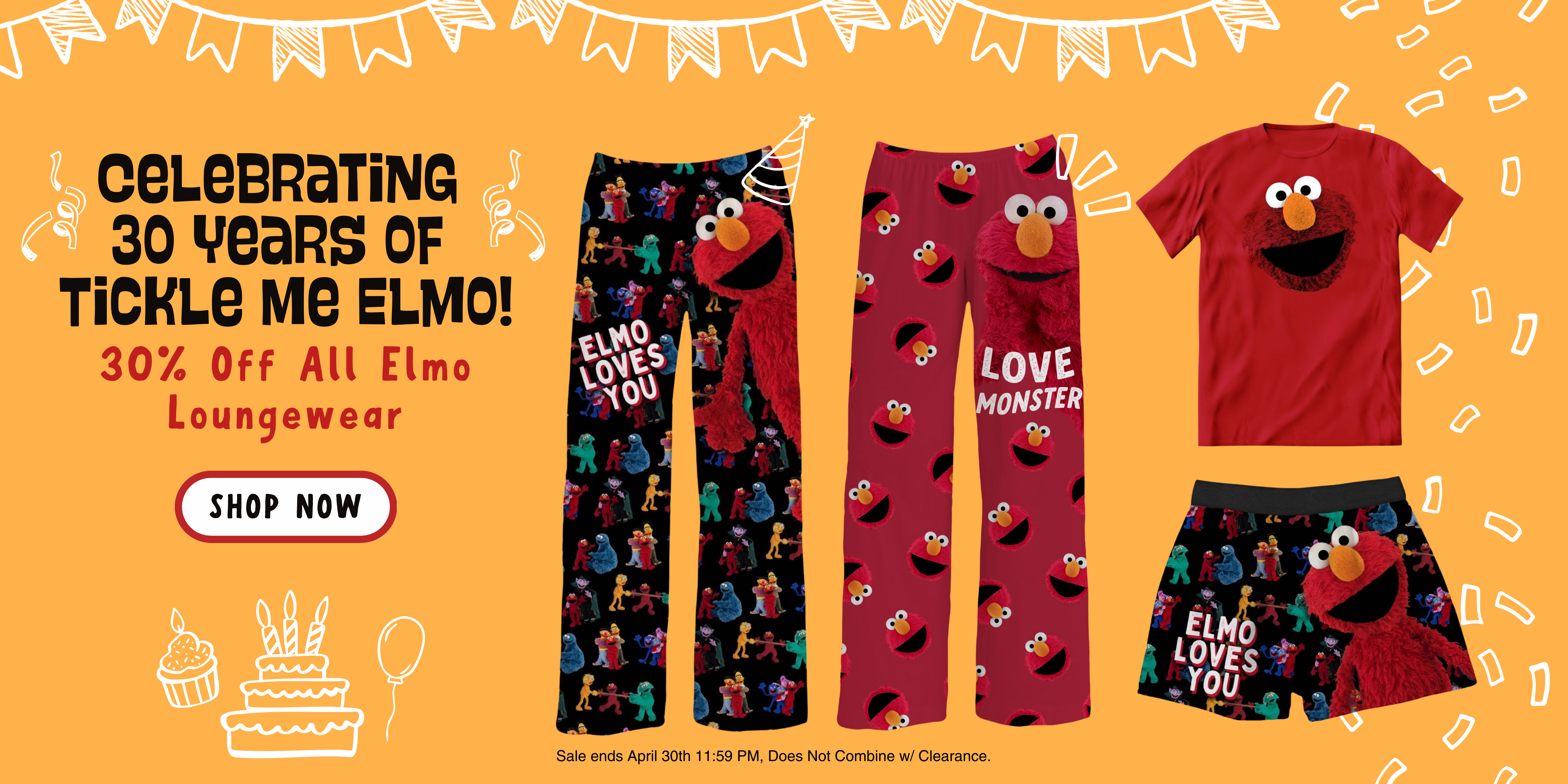 Celebrating 30 Years of Tickle Me Elmo! 30% Off All Elmo Loungewear - SHOP NOW
