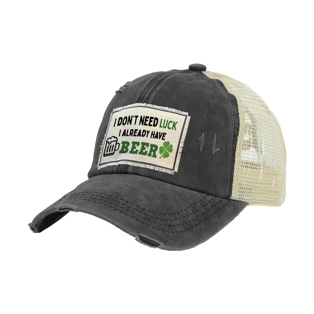 BRIEF INSANITY I Don't Need Luck, I Have Beer Vintage Distressed Trucker Adult Hat
