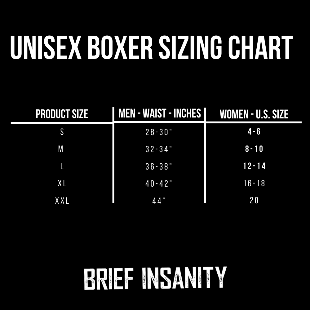 BRIEF INSANITY Unisex Boxer Sizing Chart (Inches)