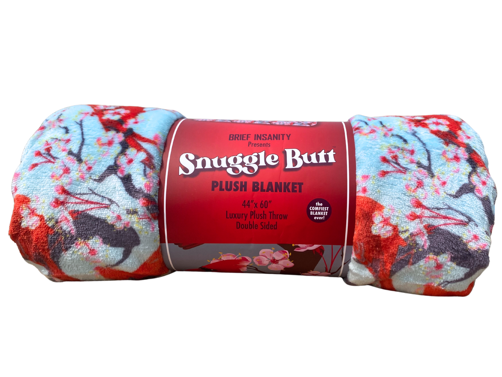 BRIEF INSANITY Snuggle Butt Cardinal Floral Plush Throw Blanket Rolled