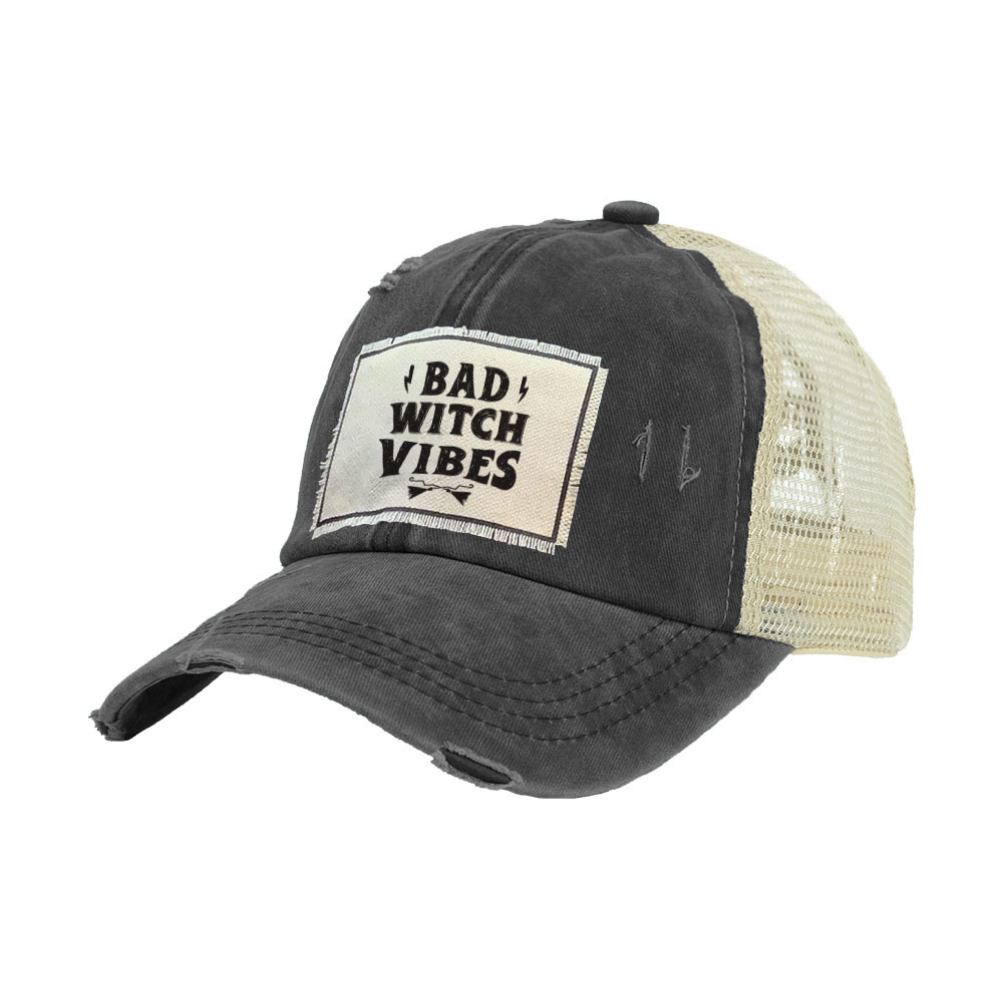 BRIEF INSANITY Bad Witch Vibes Vintage Distressed Trucker Hat