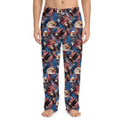 Model wearing Eagle Head Flag USA Lounge Pants on a white background, showing vivid patriotic print and natural fabric drape.