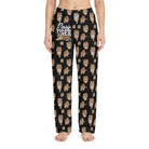 Model wearing Easy Tiger Lounge Pants with bold tiger print on black background, relaxed fit, centered on white studio background.