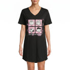 Model wearing Peanuts Mood Do Not Disturb night shirt, showing front view, centered on a white background with clear graphic and fabric drape.