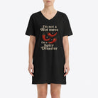Model wearing vibrant red chili graphic night shirt with text, centered on white background, natural fabric drape, clear print.