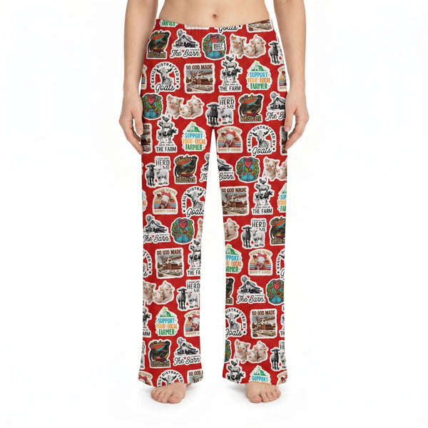 Model wearing Your Local Farm Lounge Pants with farm graphics and sayings on white background