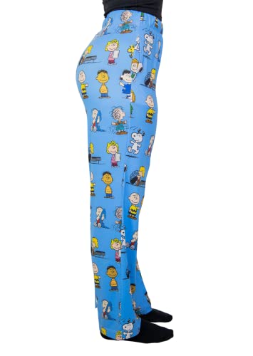Waist down photo of model wearing Snoopy Friends pajama lounge pants side view (white background)