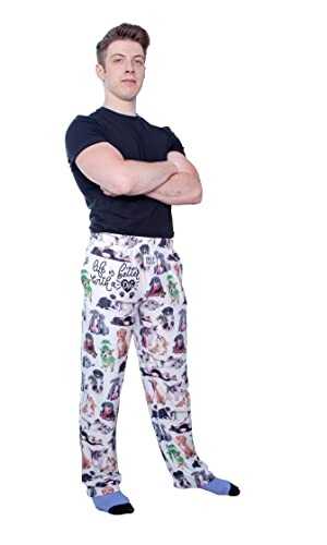 Image of male model posing and wearing Life Is Better With A Dog pajama lounge pants front/side view (white background)