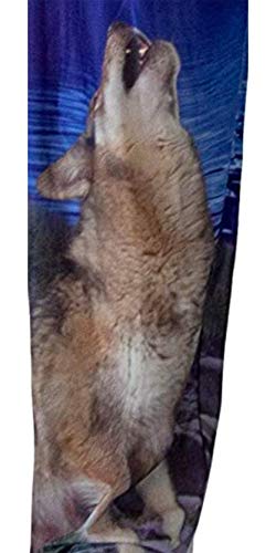 Close up image of wolf howling graphic on pajama lounge pants