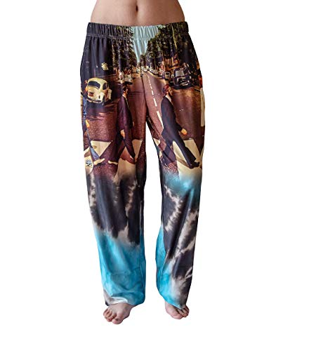 Waist down photo of model wearing Abbey Road pajama lounge pants front view (white background)