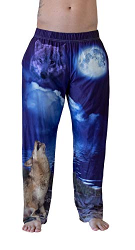 Waist down photo of model wearing Howling Wolf pajama lounge pants front view (white background)