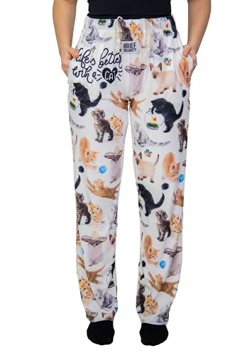 Waist down photo of model wearing Life Is Better With A Cat pajama lounge pants front view (white background)