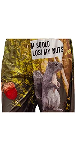 Close up image of squirrel graphic and "I'm So Old I Lost My Nuts" text on pajama lounge pants