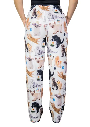Waist down photo of model wearing Life Is Better With A Cat pajama lounge pants back view (white background)