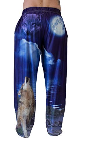Waist down photo of model wearing Howling Wolf pajama lounge pants back view (white background)
