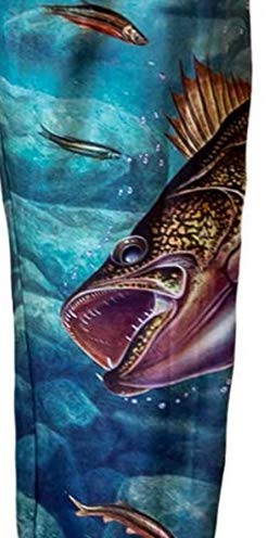 Close up image of walleye graphic on pajama lounge pants