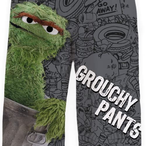 Front close up image of Sesame Street Oscar The Grouch pajama lounge pants