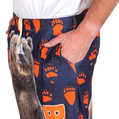 Close up waist down image of model wearing Bear Down pajama lounge pants with hand in pocket
