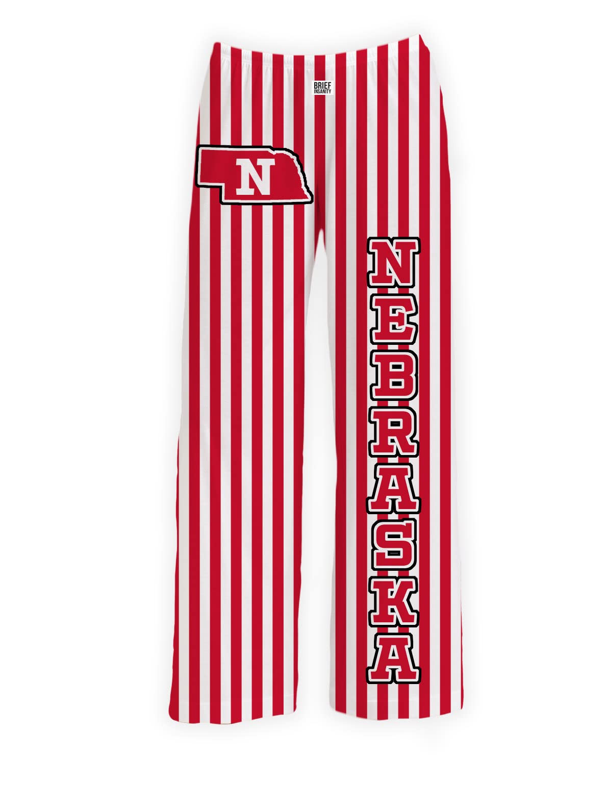 BRIEF INSANITY Nebraska Red & White Striped Pajama Pants