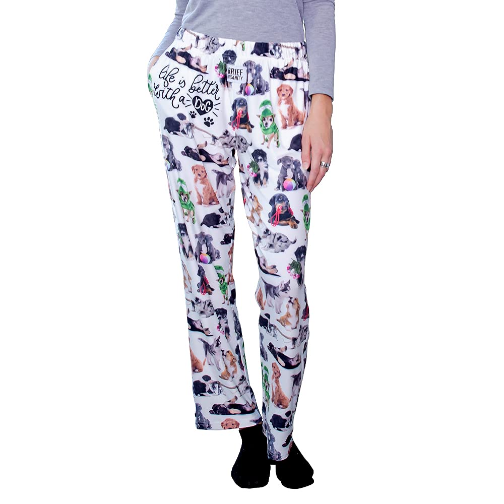 Waist down photo of model wearing Life Is Better With A Dog pajama lounge pants front view (white background)