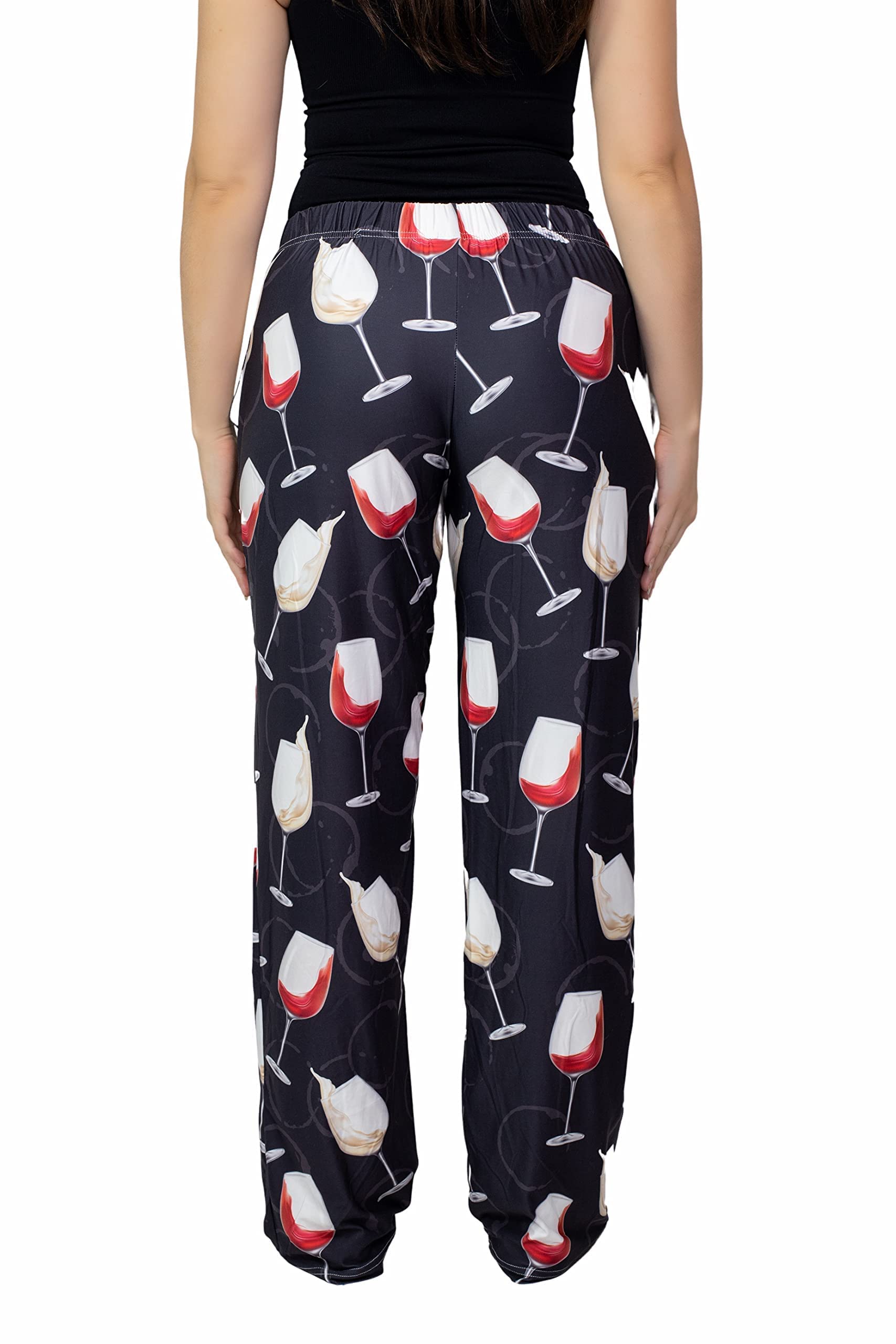 Waist down photo of model wearing You Whine I Wine pajama lounge pants back view (white background)