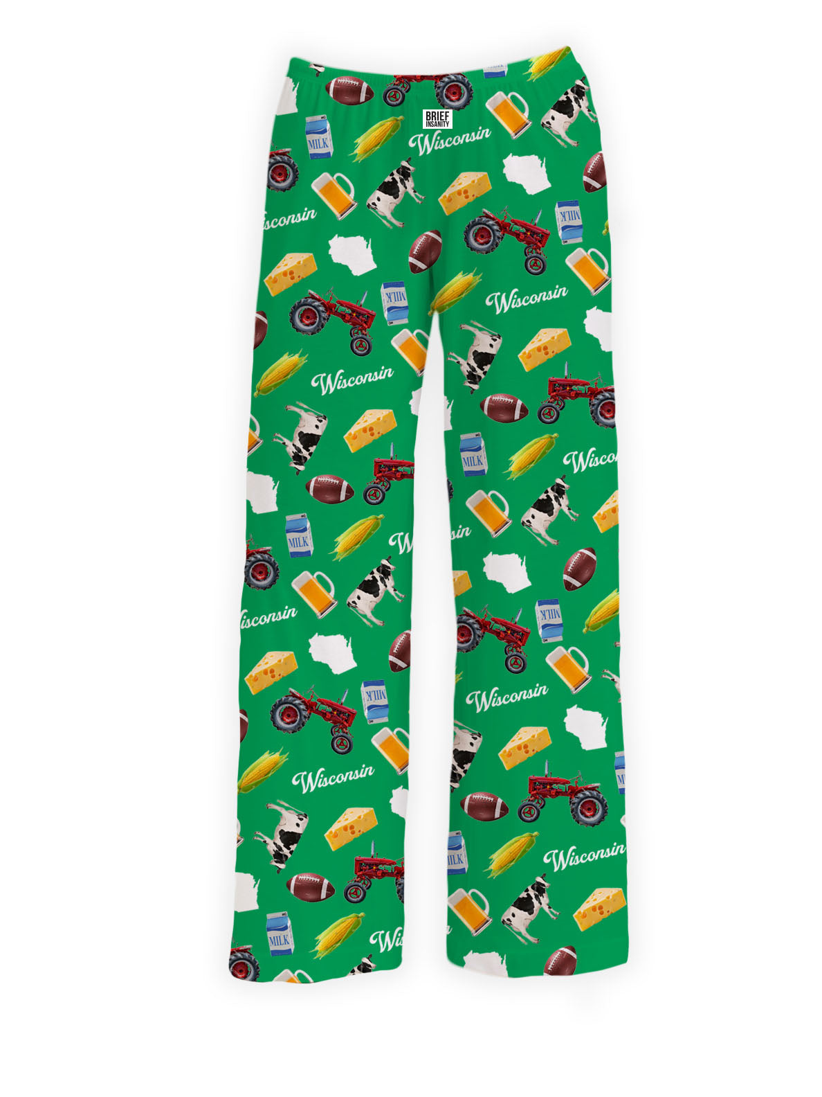 BRIEF INSANITY Wisconsin Green Pattern Pajama Lounge Pants