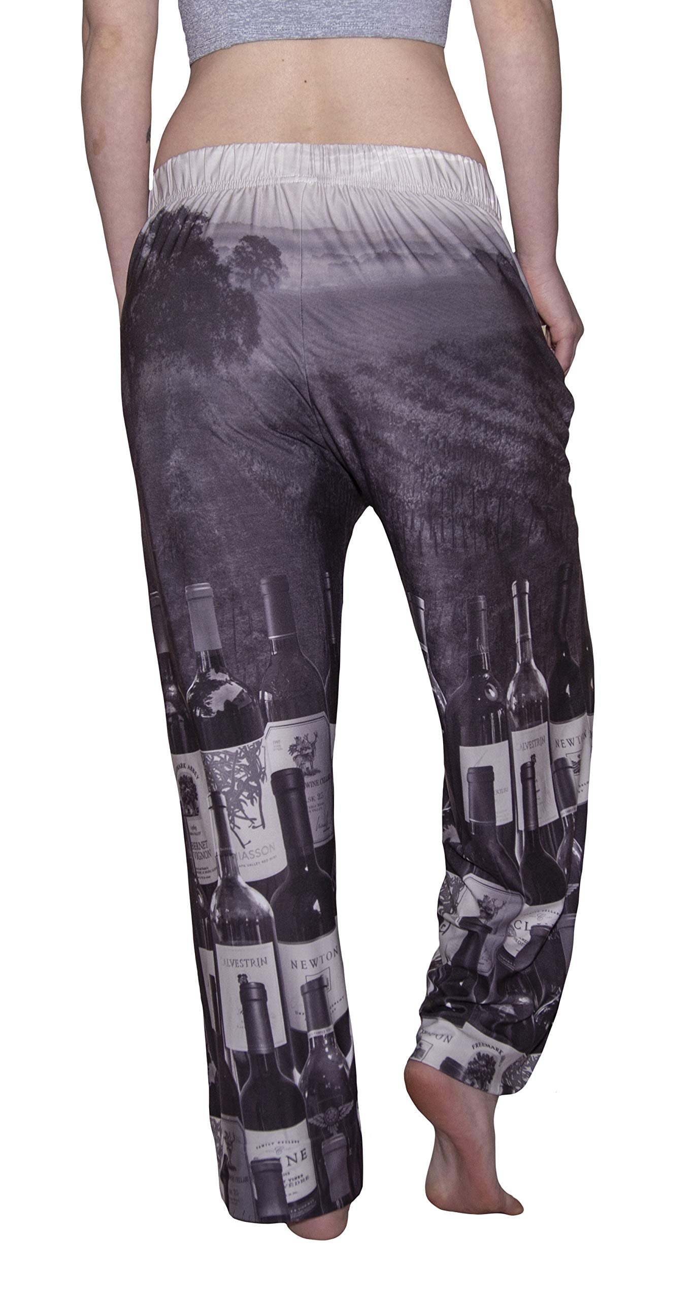 Waist down photo of model wearing Time To Wine pajama lounge pants back view (white background)