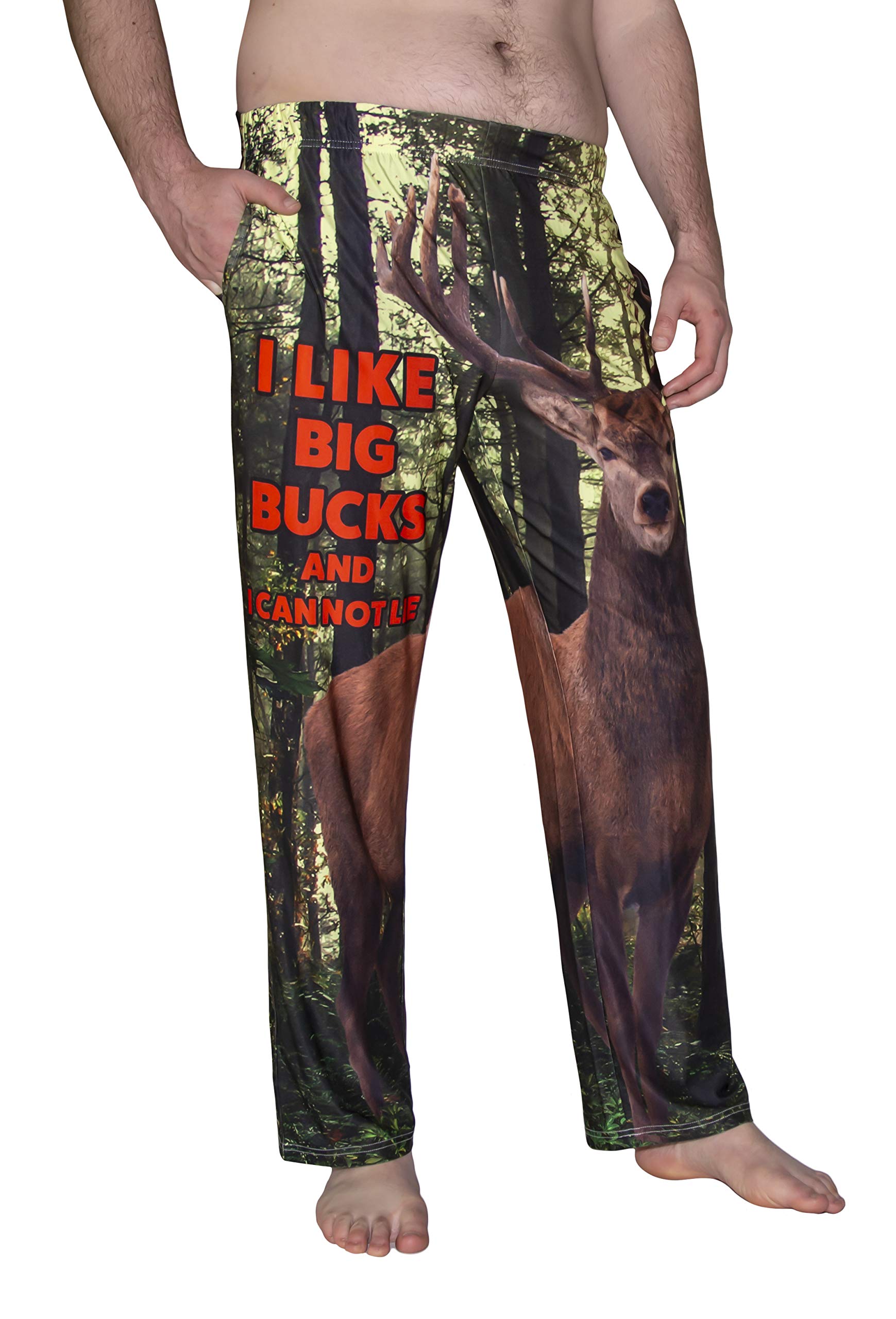 Waist down photo of model wearing I Like Big Bucks pajama lounge pants side angle view (white background)