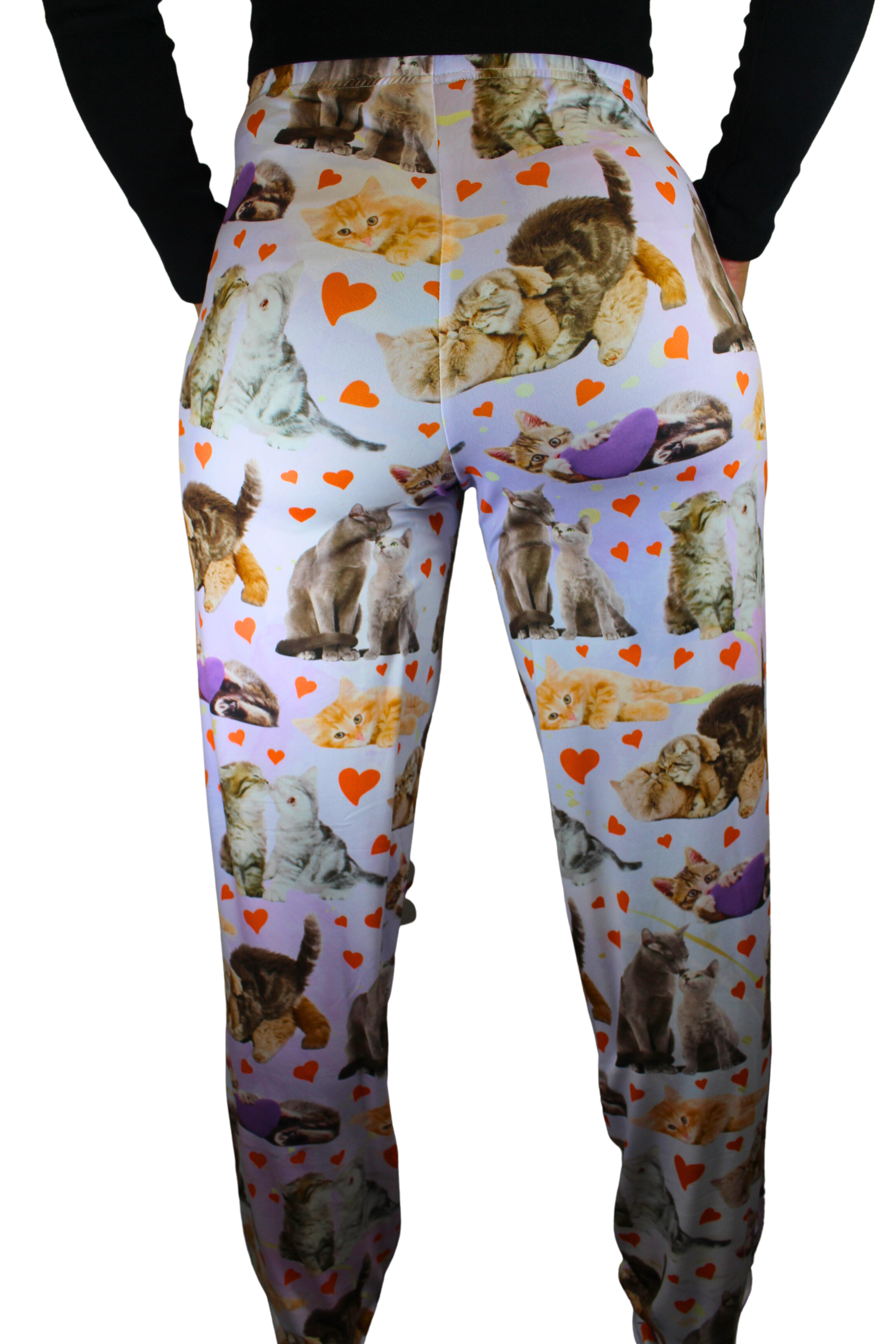 Always Kiss Your Cat Goodnight pajama lounge pants on model (back view)