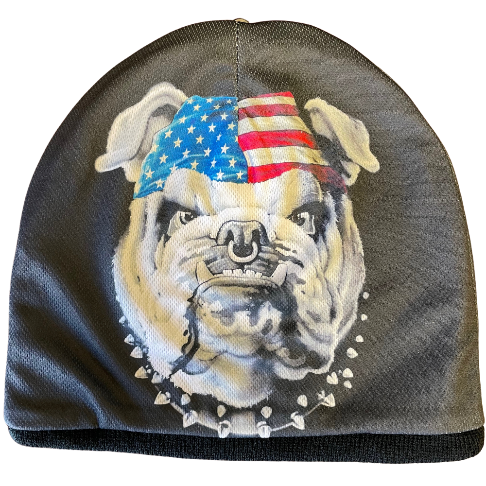 BRIEF INSANITY "NEVER BACK DOWN" Patriotic Bulldog Adult Beanie